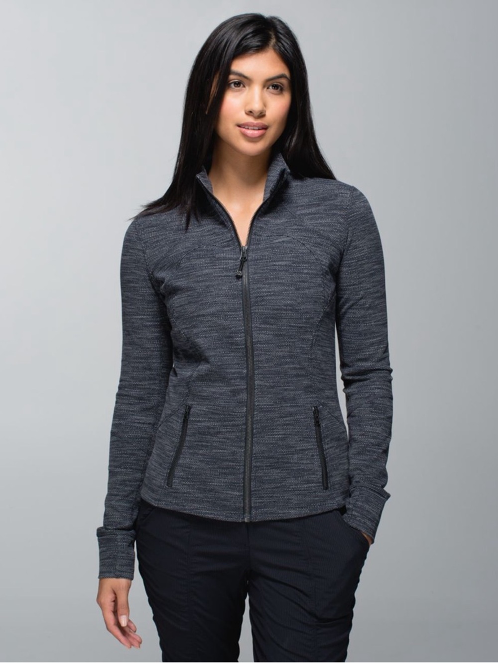 Lululemon Forme Jacket Heathered Charcoal Full Zip Size 8 Slim Fit Thumbholes